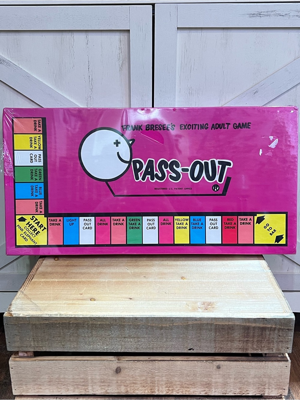 Vintage PASS OUT Board Game:
Frank Bresee, Adult Drinking Game,
Circa 1988 (New)